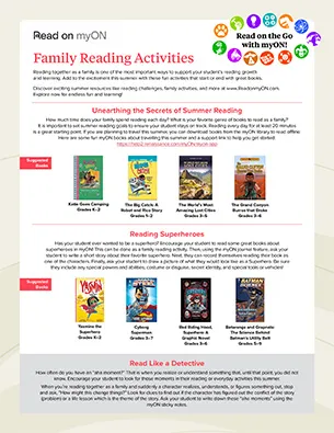 Family reading activities graphic
