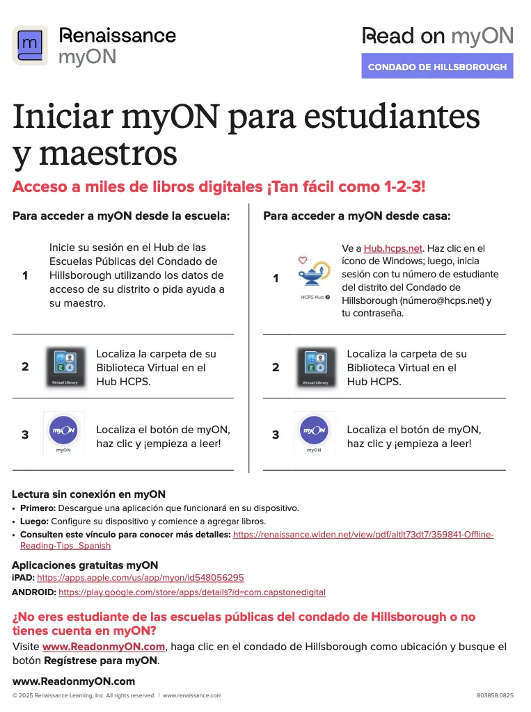 Log in to myON for Students and Faculty (Spanish)